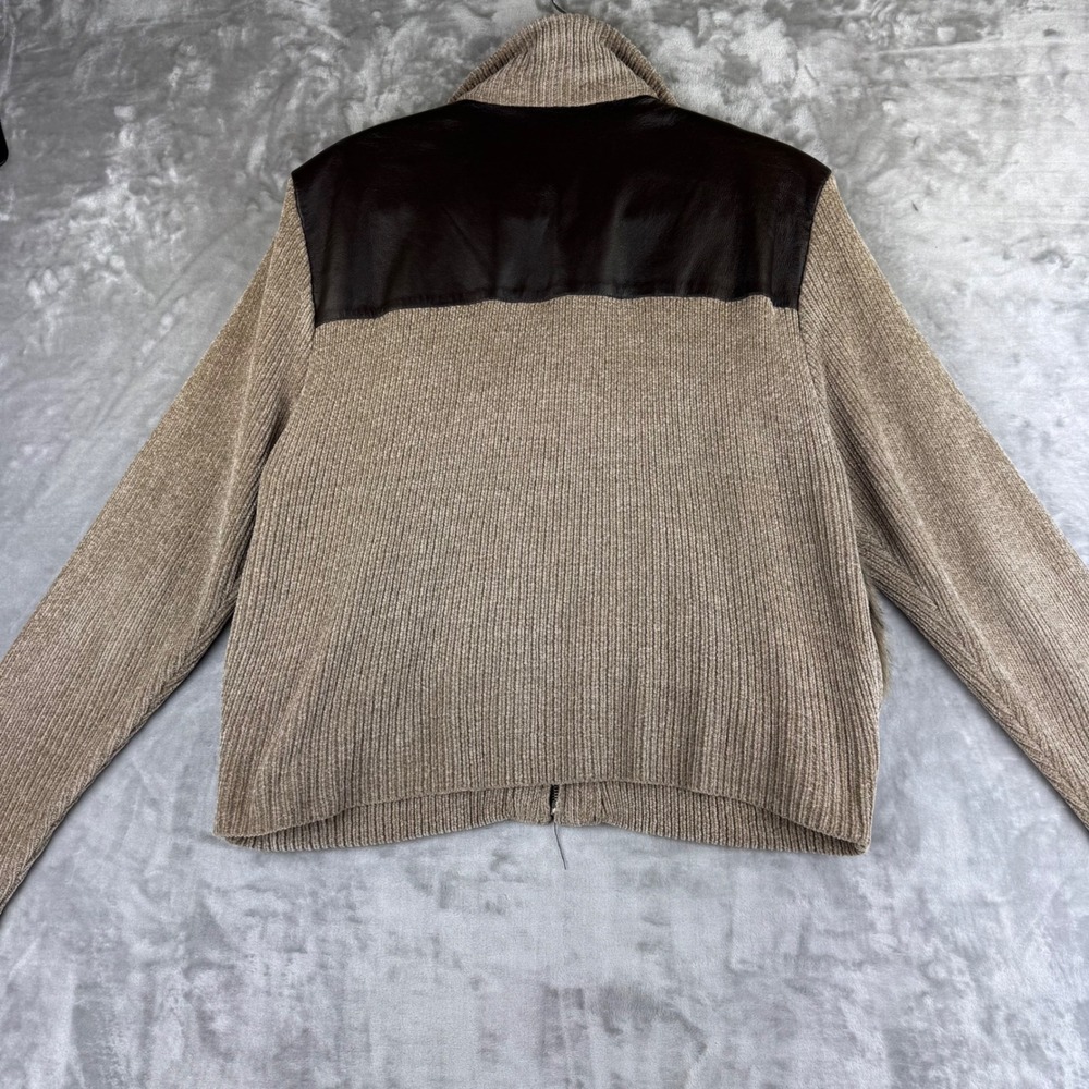 Vtg Lisa International Sweater Jacket XL Real Leather Fur Leopard Print (1403) - Picture 8 of 11